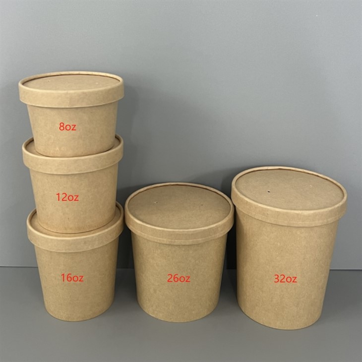 All sizes Kraft soup containers with paper lids